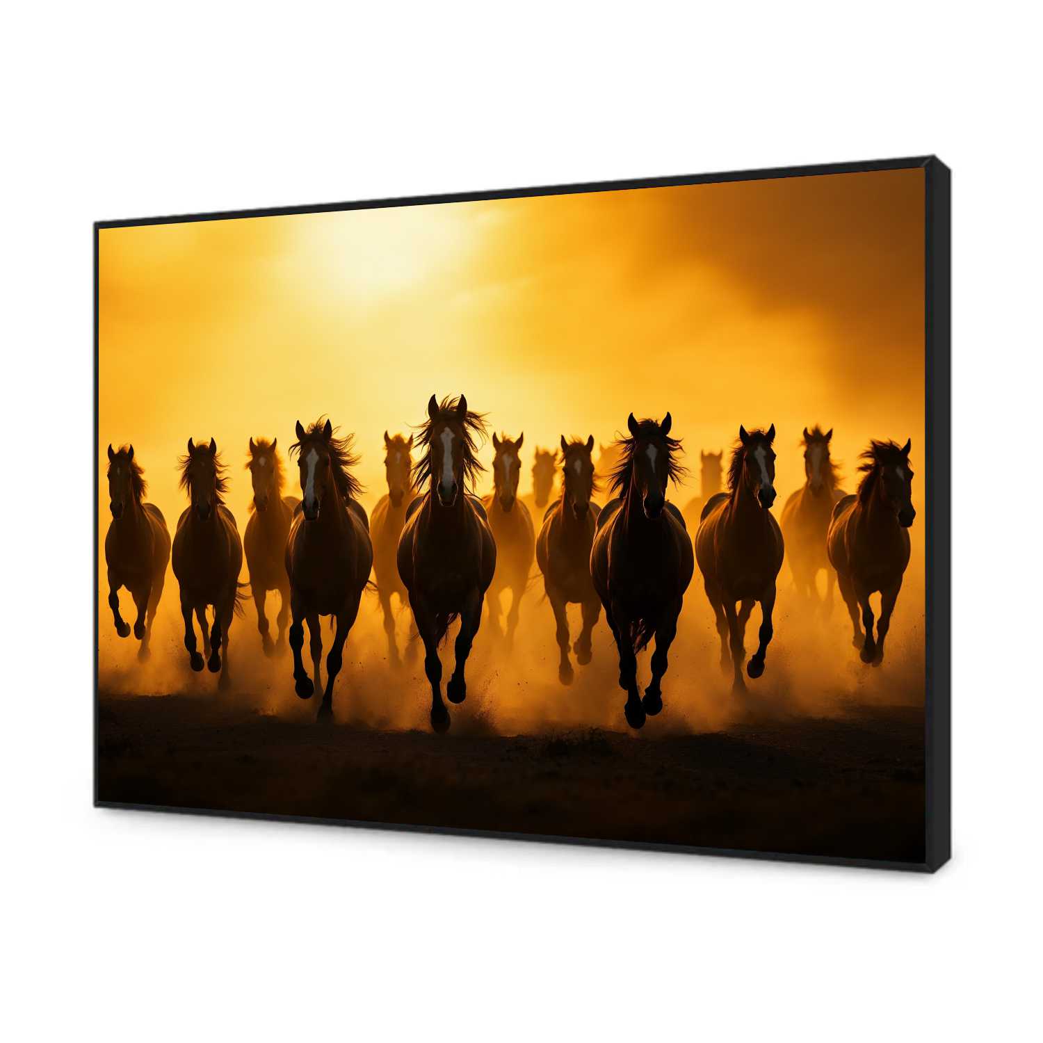 Quadro Decorativo Manada de Cavalos Correndo ao Por do Sol Quadro Decorativo Manada de Cavalos Correndo ao Por do Sol